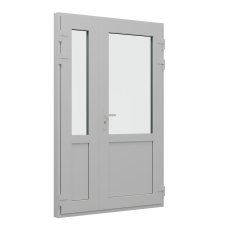 Входная дверь ПВХ BRUSBOX двухстворчатая несимметричная внизу сэндвич-панель 3 стекла (1300*2000)