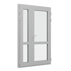 Входная дверь ПВХ BRUSBOX двухстворчатая несимметричная внизу стеклопакет 3 стекла (1300*2000)