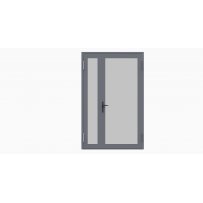 Входная дверь теплая алюминиевая двухстворчатая несимметричная RAL7024 серый антрацит замок многозапорный (1400*2100)